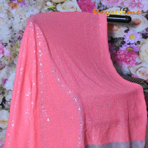 Royaltime Shimmer Neon Pink Sequin Fabric By The Yard Two Way Stretch Embroidered Mesh African Lace Fabric for Dress Sewing