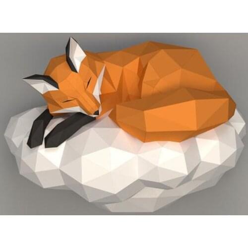 Fox on The Cloud 3D Paper Model Animal Sculpture Fox Papercraft DIY Craft for Kids Living Room Wall Decoration Home Decor