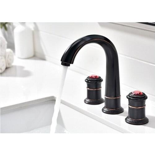 Oil Rubbed Bronze Black Widespread Bathroom Lavatory Faucet Luxury brass crystal sink faucet Art European style