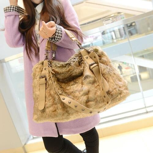 Fashion Faux Fur Tote bag 2019 Winter High Quality Luxury Women Designer Handbag sac a main femme Messenger Bag bolsos mujer sac