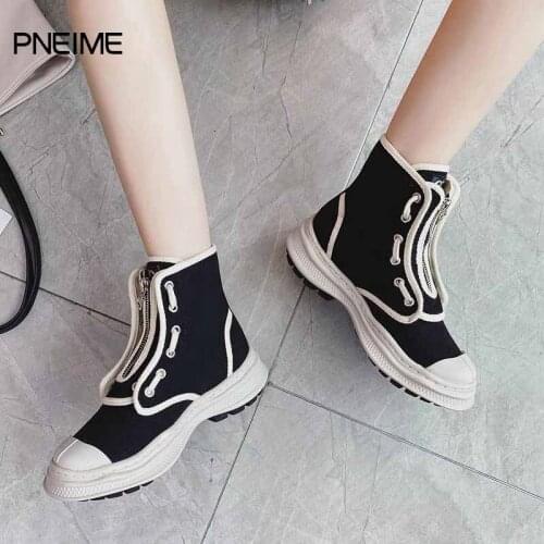 PNEIME New Womens Fashion Canvas Shoes Womens Retro High-Top Thick-Soled Casual Shoes Students All-Match Dissolving Shoes