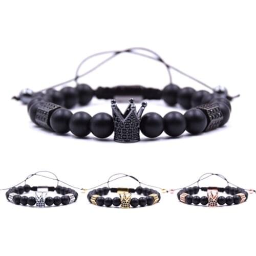 Charm Mens Trendy Micro Pave Cubic Zirconia Hecagon Crown Charm Bracelet Women Men Couple Stone Bead Bangles gift