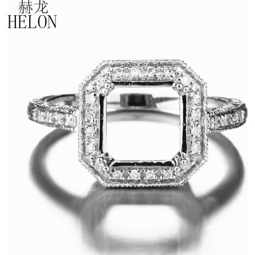 HELON 8x8mm Cushion Cut Solid 10k White Gold 0.2ct Genuine Natural Diamonds Fine Jewelry Semi Mount Engagement Wedding Ring