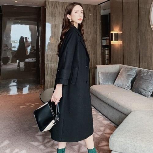 New Loose Wool Blend Coat Women 2020 Fashion Long Sleeve Turn-down Collar Outwear Jacket Casual Autumn Winter Elegant Overcoat