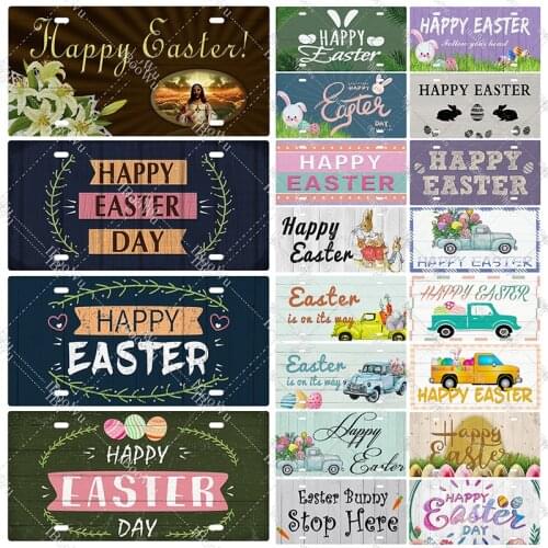 Easter-Eggs Tin Sign Plaques Retro Metal Poster Rabbit Jesus Happy-Easter Wall Decor for Pub/Home/Bar