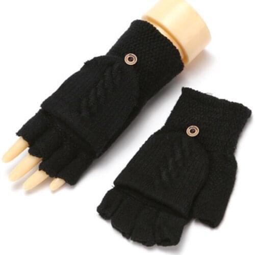 Half finger clamshell gloves for men and women, winter thickened warm wool knitted half gloves, solid color gloves E49