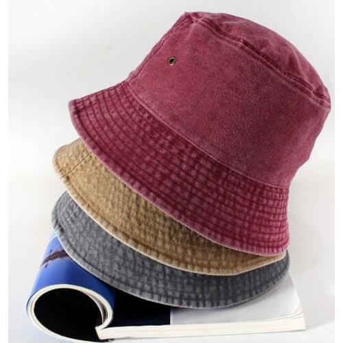 Casual Denim Bucket Hats for Women Men Solid Color Anti Sun Flat Cap Denim Bucket Hat Wide Brim Basin Bucket Cap Fisherman Hat