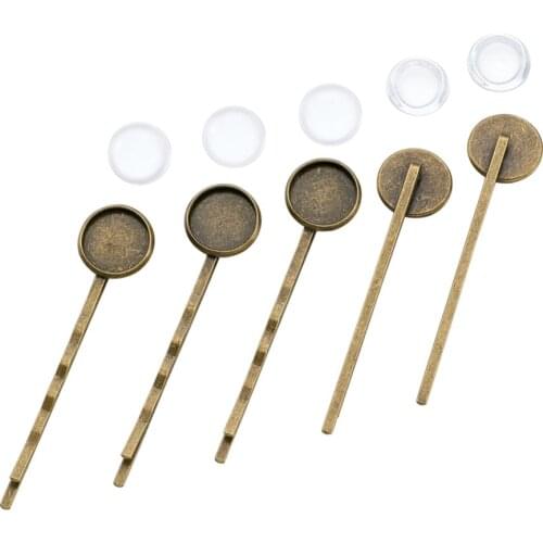 PandaHall 10Set 12mm Transparent Clear Domed Glass Cabochon Cover for Iron Hair Bobby Pin DIY Making Jewelry Findings 54x14mm