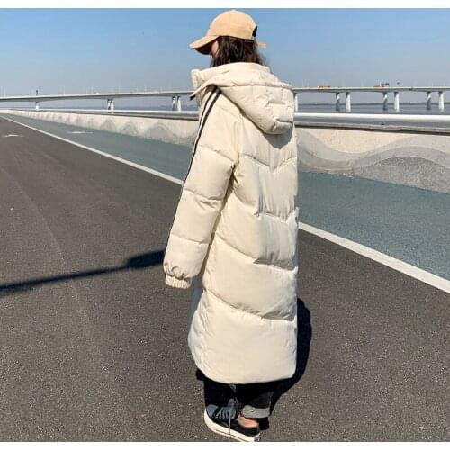 Down Cotton Padded Coat Womens Long Section Korean Style Loose Winter Coat Casual Padded Jacket 2021 Creamy-white Cotton Clothes