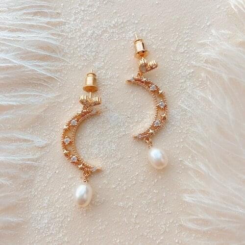 CCijiNG The Moon And The Stars Zircon Drop Earrings Are Simple And Perfect For Parties And Daily Wear EH0038