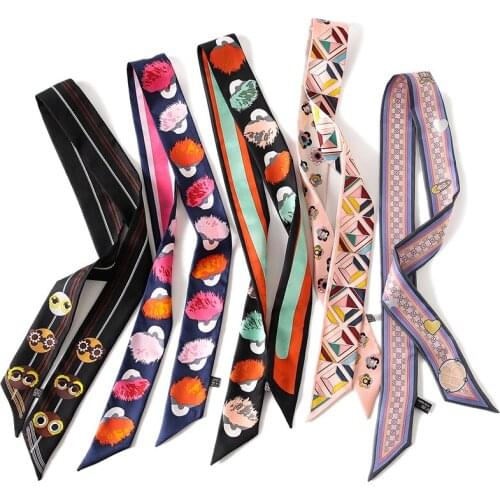 Luxury imitated silk scarf femme printed elegant neckerchiefs for women double layer fashionable hair bags bandage small scarves