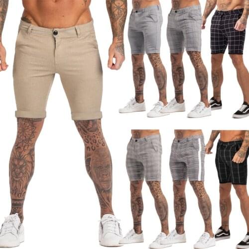 Mens Shorts Homme Summer Elastic Waist Plaid Short Skinny Fit Fashion Brand Fitness Shorts for Men Casual Stretchy Chinos