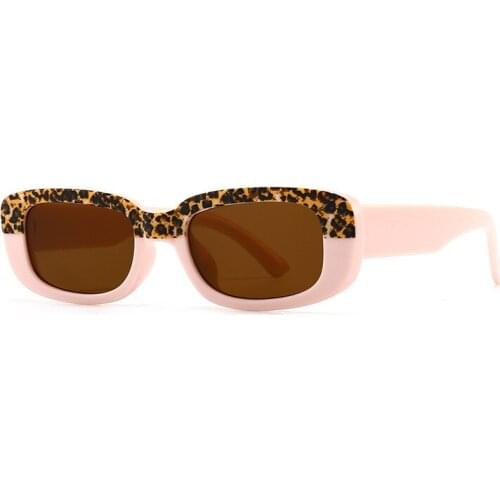 Fashion Small Rectangle Sunglasses Women Vintage Leopard Yellow Tea Eyewear Shades Men Brand Besigner Square Sun Glasses UV400