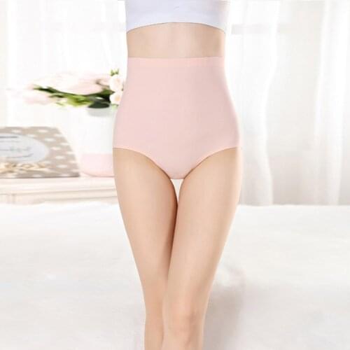 Ice Silk Seamless Women Panties Solid Color High Waist Abdomen Brief Underpants Plus Size Underwear Female Intimate Lingerie
