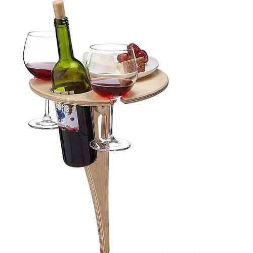 Outdoor Portable Wine Table, Foldable Wine Glass Rack Table Stake Mini Wooden Drinking Shelf Tools for Garden, Beach, Travel