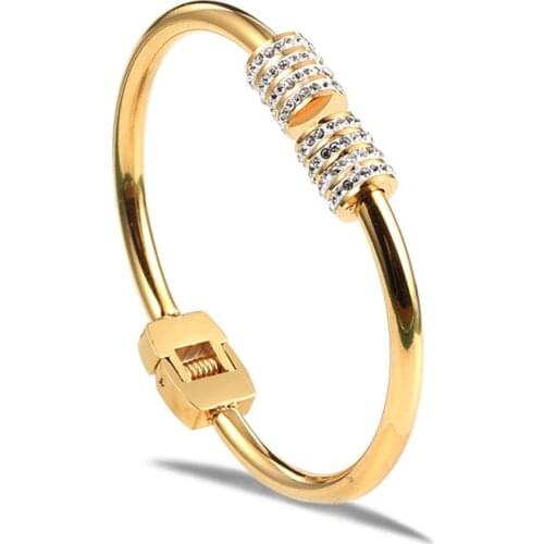 URSJEWELRY Stainless Steel Bracelet Bangles Fashion Czech Crystals Gold Color Cuff Bracelet For Women Jewelry Gift For Girls