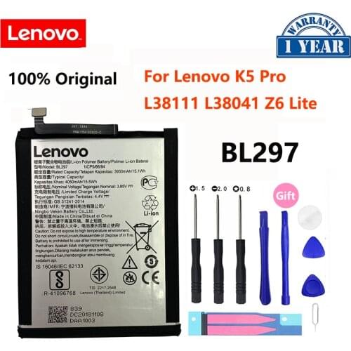 100% Original 4050mAh BL297 Battery For Lenovo K5 Pro L38111 L38041 Z6 Lite Mobile Phone Replacement Batteries Bateria