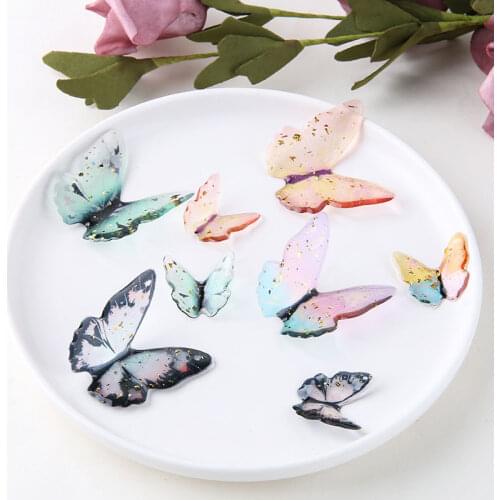 Fairy style Epoxy Gold Foil Gradient Butterfly Patch DIY Handmade Hairpin Jewelry Earrings Accessories Resin Charms DIY 20pcs
