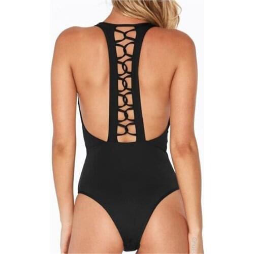 2018 Vintage monokini cut out sexy hollow out bathing suit solid black one piece swimwear large maillot de bain women beach wear
