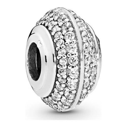 2019 New Original 925 Sterling Silver Bead Sparkling Pave Charm Clear CZ Fit Pandora Bracelet Necklace DIY Women Jewelry