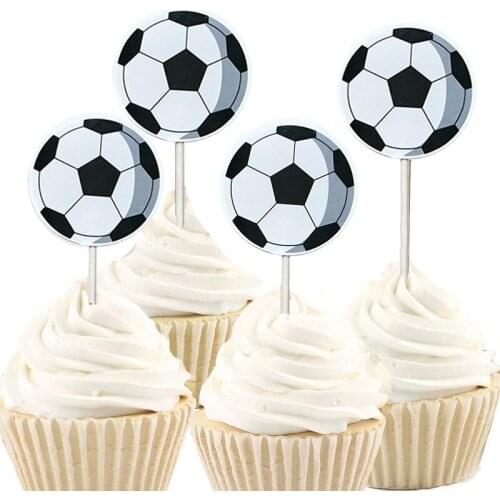 24/48pcs Boys Favors Football Theme Cake Topper Happy Birthday Party Soccer Cupcake Toppers With Sticks Decorate Baby Shower