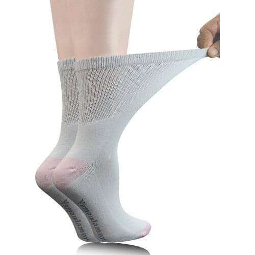 Womens 5 Pairs Non-Binding Cotton Crew Diabetic/Dress Socks with Seamless Toe and Cushion Sole