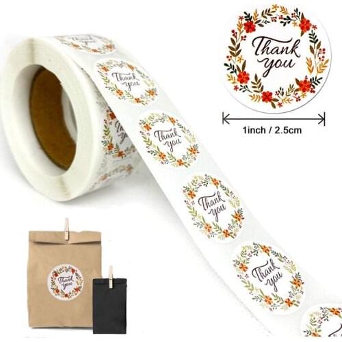 500 pcs Beautiful Round Flowers Thank You Stickers Scrapbook for Package Stationery Sticker