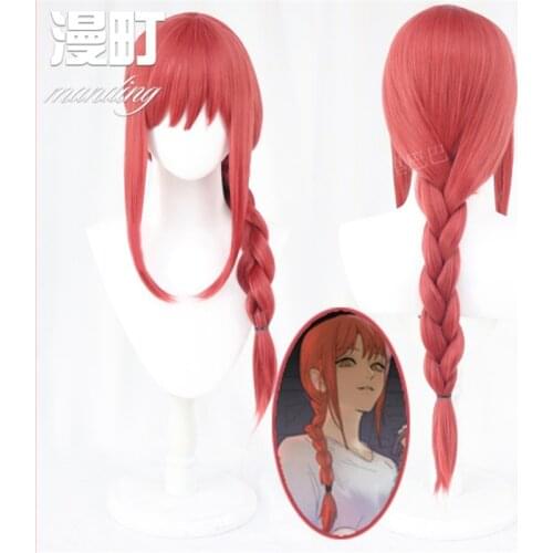 75cm Anime Chainsaw Man Cosplay Makima Wig Role Playing Wigs Halloween Cosplay Long Rose Red Hair Wig Cap