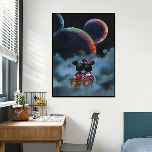 Abstract Cartoon Enjoying The Moon Painting Printed on Canvas Posters And Prints Wall Art Picture For Living Room Home Decor
