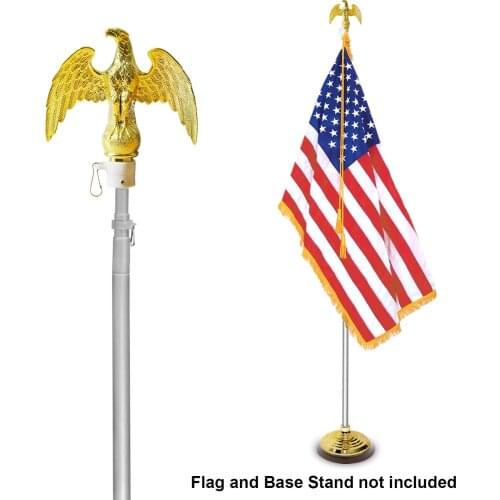 Anley 7.5ft Indoor Telescoping Flag Pole - Aluminum Telescopic Flagpole with Tangle Free Carabiners & Golden Eagle Top Finial