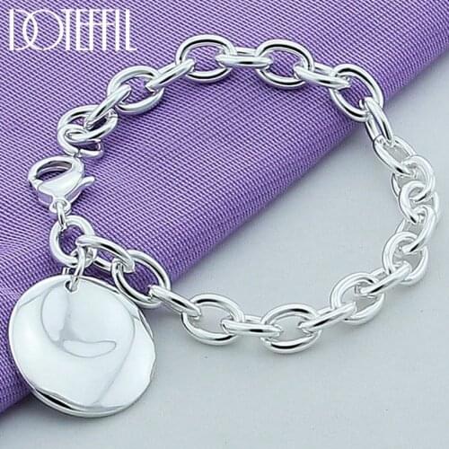DOTEFFIL 925 Sterling Silver Circle/Round Tag Bracelet 20cm Chain Woman Fashion Charm Wedding Engagement Jewelry