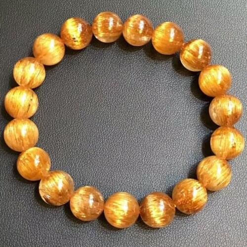 10mm Certificate Natural Copper Rutilated Quartz Crystal Round Beads Bracelet Cat Eye Effect Gemstone 8 Inches AAAAAAA