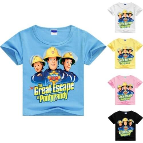 New Summer Cotton Cartoon Fireman Sam Funny T-Shirt Boys Short Sleeves T Shirt Children Tops Girls Tee Kid Clothes Baby Costumes