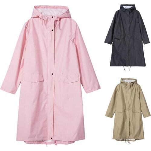 Solid Color Hooded Raincoat Waterproof 210D Polyester Cloth Unisex Rain Jacket for Women Men Outdoor Hiking Pink/ khaki/ black