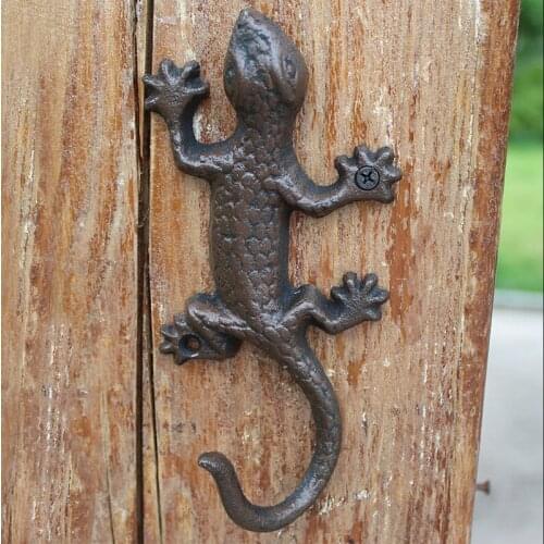 European Vintage Rustic Iron Accents Wall Lizard Design Home Garden Decor Cast Iron Wall Hook