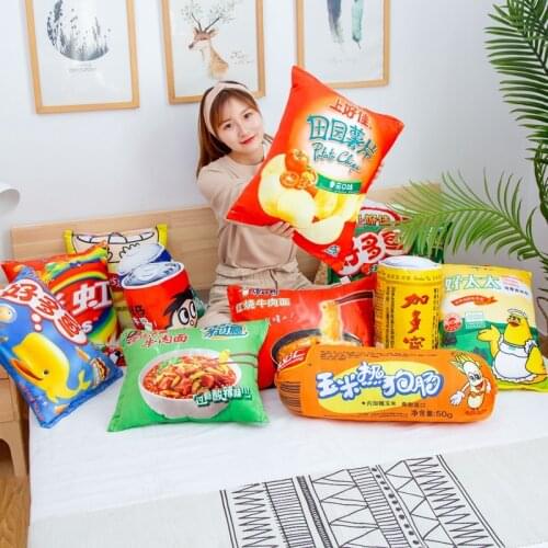 Simulation Instant Noodles Plush Pillow Stuffed Beef Fried Noodles/Rainbow Candy/Hot Dogs /Potato Chips Gifts Food Plush Toy