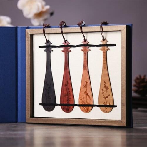Rosewood Ebony Wood 13cm Chinese Lute Bookmarks Classical Book Pendant Car Hanging Feng Shui Chinese Retro Style Home Decor