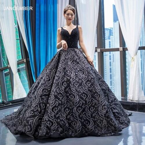 J66696 jancember formal dress elegant spaghetti strap sleeveless ball gown lace up back floor length prom dress sukienka balowa