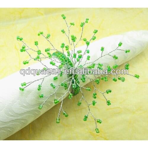 Napkin rings glass beades flower,crystal wholesale napkin holder green