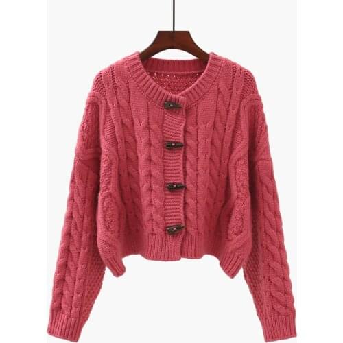 Short Empire Knitted Women Sweater And Cardigan O-Neck Long-Sleeved Thicken Warm Solid Button Female Outwear Tops