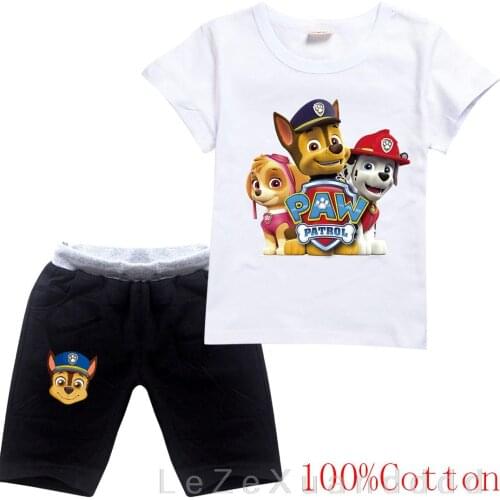 Boy Summer Shorts Suit T-shirt Cotton PAW PATROL Short Sleeve T Shirt + Shorts Two Pieces Fashion Anime Figure Clothing Sets