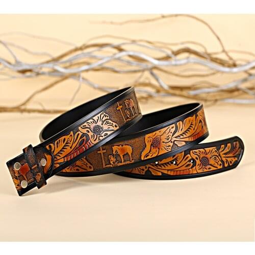 Western Cowboy Prayer Leather Belt Carving craft can cut belts of novel individual character