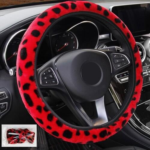 LEEPEE Elastic 37-38cm Car Steering Wheel Cover Universal Interior Accessories Soft Warm Plush Steering Covers Car-styling