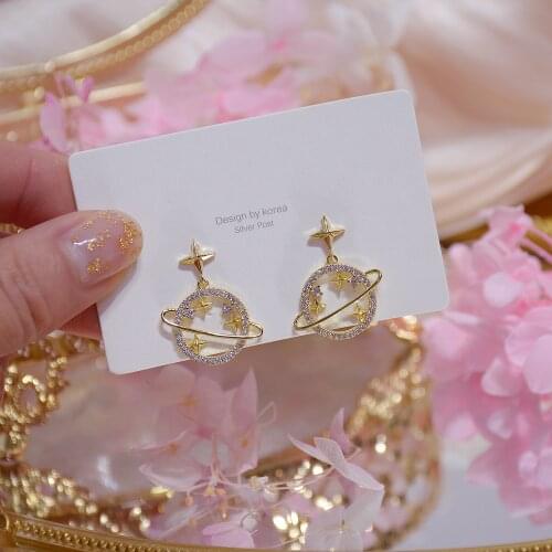 Hot fashion jewelry exquisite 14K real gold plated creative star planet earrings elegant womens wedding accessories pendant