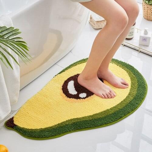 Cute Cartoon Avocado Shape Porch Rug Entrance Floor Mats Bathroom Anti-slip Rugs Flock Soft Water Absorption Bath Shower Mat