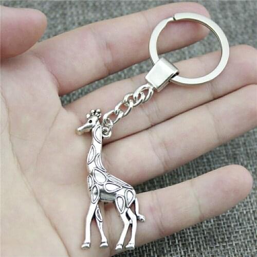 Fashion Key Ring Metal Key Chain Keychain Jewelry Gift 2 Colors Antique Bronze Silver Color Plated Giraffe 53x23mm Pendant