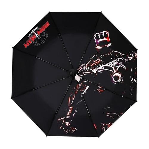 Fashion Three-folding Men Umbrella Black Ironman Umbrella Rain Parasols UV Protection Waterproof Portable Travel Umbrella