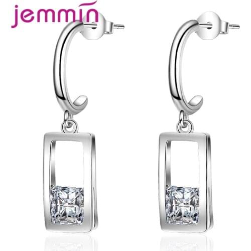 New Fashion Korean Style Women Wedding 925 Sterling Silver Geometric Design Metal Cubic Zircon Stud Earrings Ear Jewelry