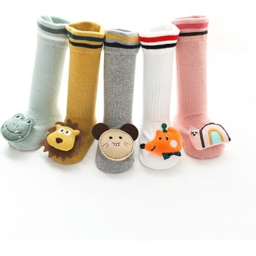Autumn Winter Baby Boys Girls Socks Cotton Rubber Slip-resistant Floor Socks Infant Kids Knee High Socks Baby Warm Home Shoes