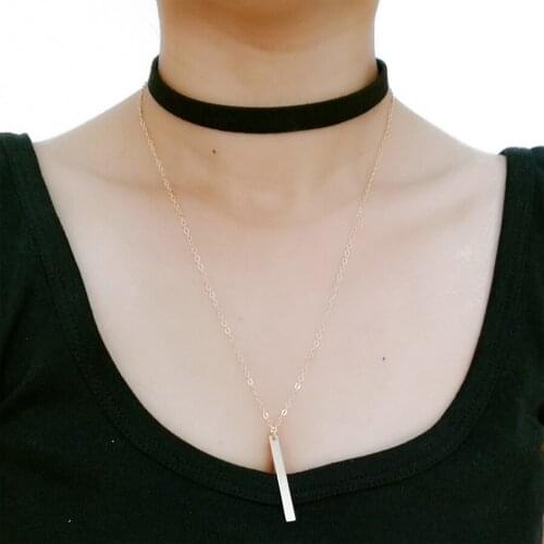 Punk Style Retro Black Leather Rope Choker Necklace Double Layer Plated Tassel Geometry Charm Pendant Necklace Chocker For Women